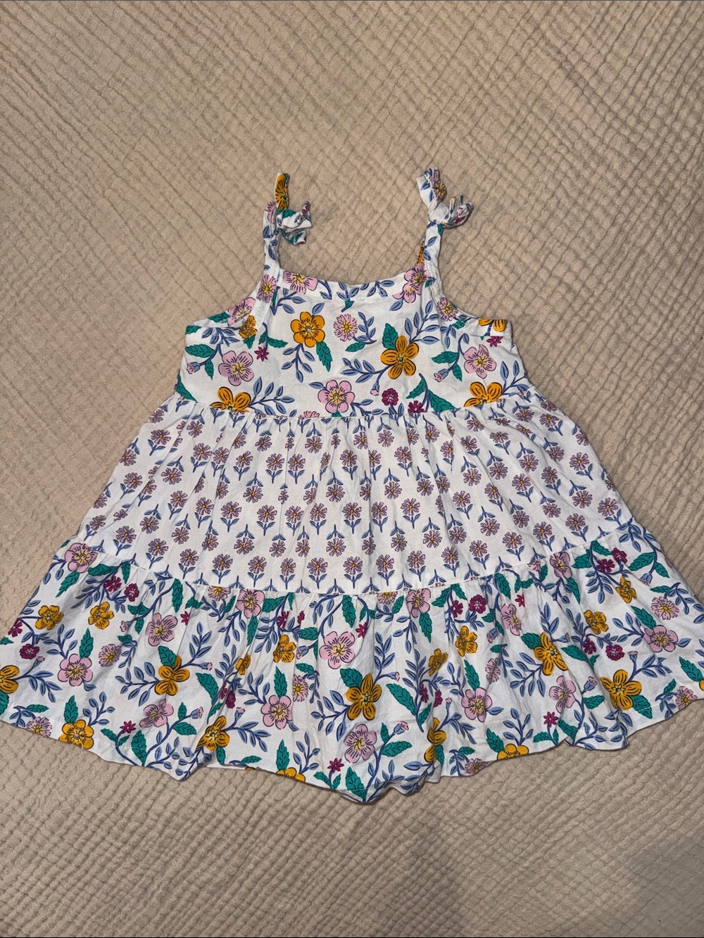 Carter's White Floral Tiered Sundress with Yellow, Pink & Green Flowers